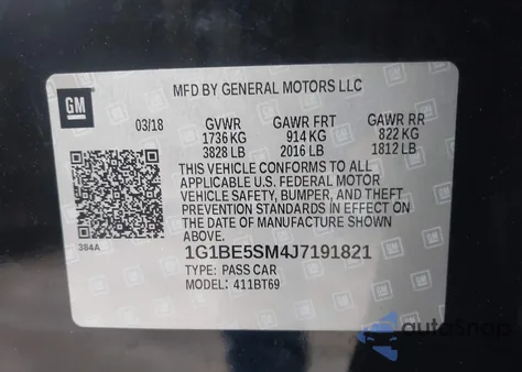 2018 Chevrolet Cruze Lt Auto из США, поврежденный, VIN 1G1BE5SM4J7191821